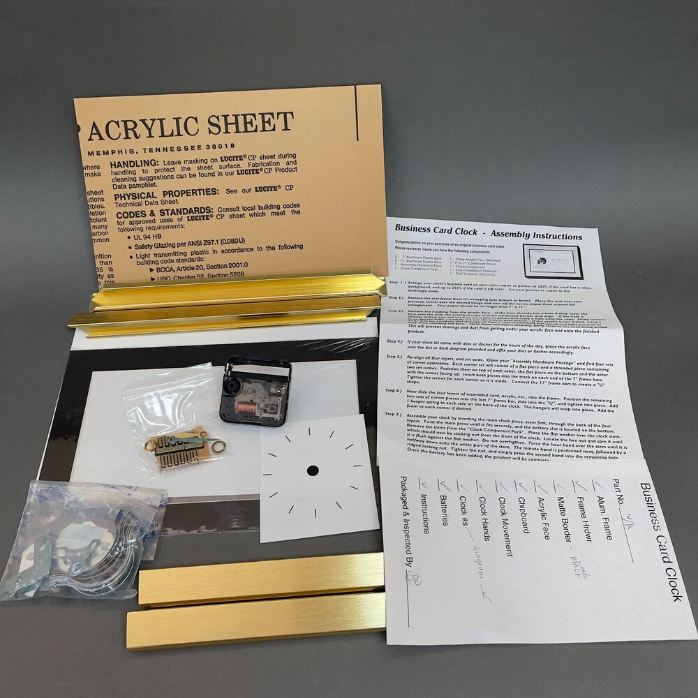Business Card Clock Assembly Kit 11" x 7" - New in Box